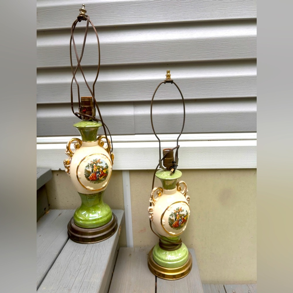 Vintage Victorian Gilt Decorated Porcelain Lamps